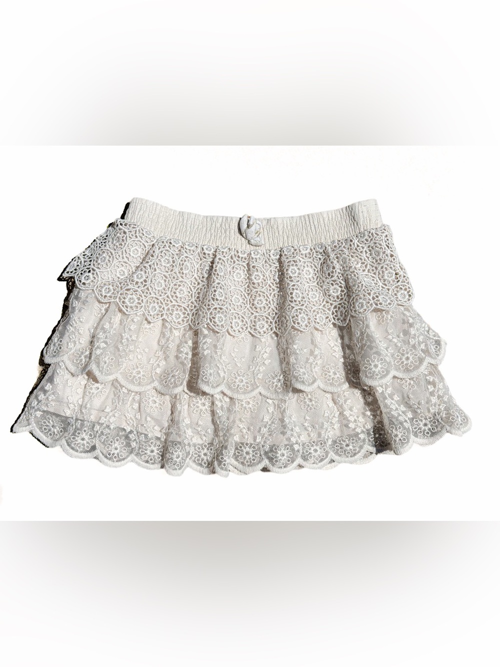 Zara Girls Ivory Cream EUC Tiered Lace Skirt Size 5/6 Eyelet Floral Ruffle Femme